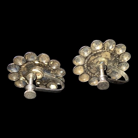 Vintage Earrings Plastic Celluloid or Casein Turquoise Sterling Silver Vintage S - Picture 2 of 3